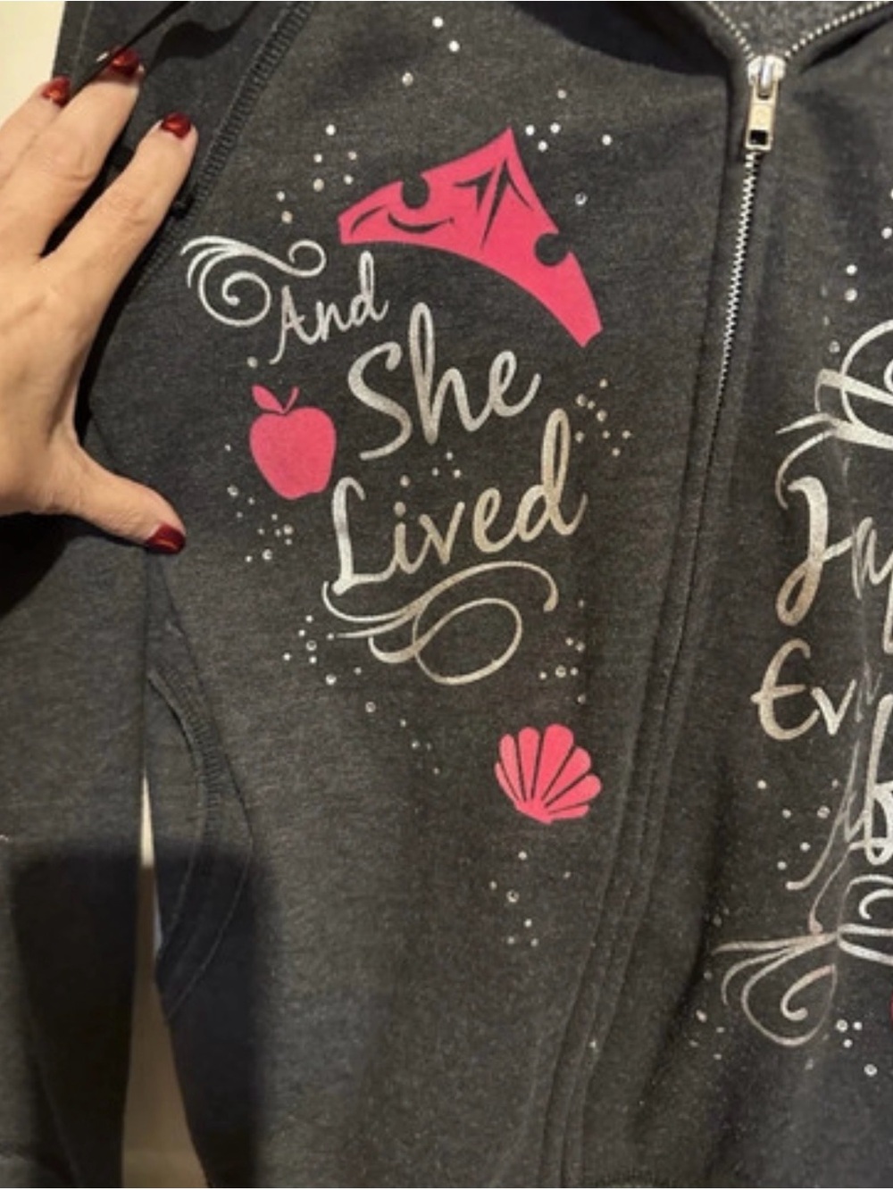 Disney Gray & Pink Hoodie with 'Happily Ever After' Script
